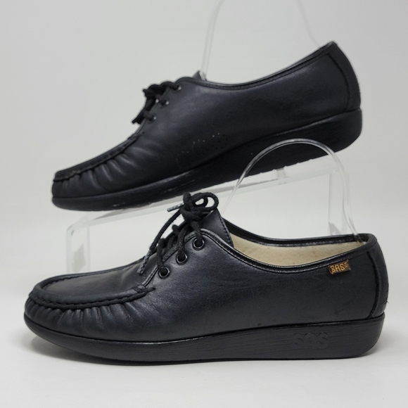 SAS Moc Toe Women's Size 9 Handsewn Black Leather Comfort Lace Up Walking Shoes - Picture 3 of 14
